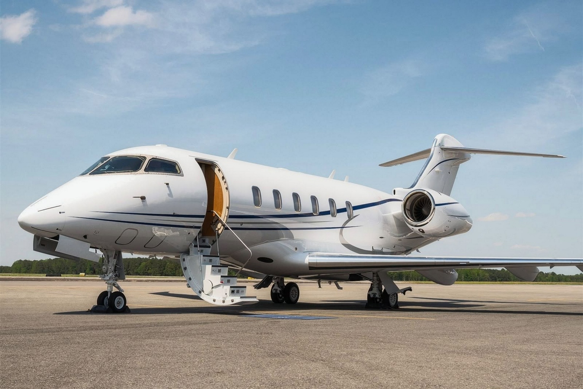 Bombardier Challenger 350 Exterior Bombardier Challenger 350 parked with its boarding stairs extended